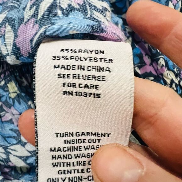 Nanette Lepore Blue floral retro Short sleeve top blouse size medium - Picture 6 of 8